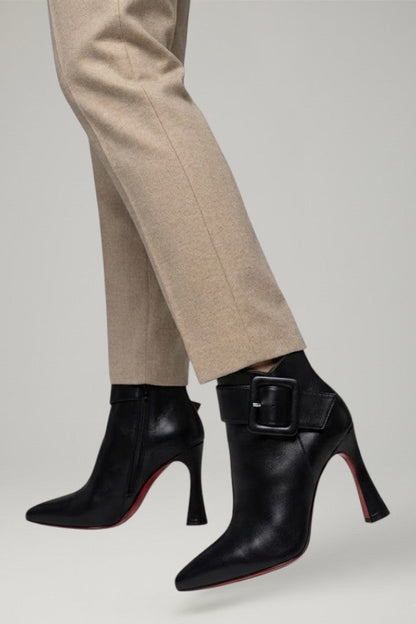 Maelys | Cream Leather Buckle Ankle Boots with Pointed Toe