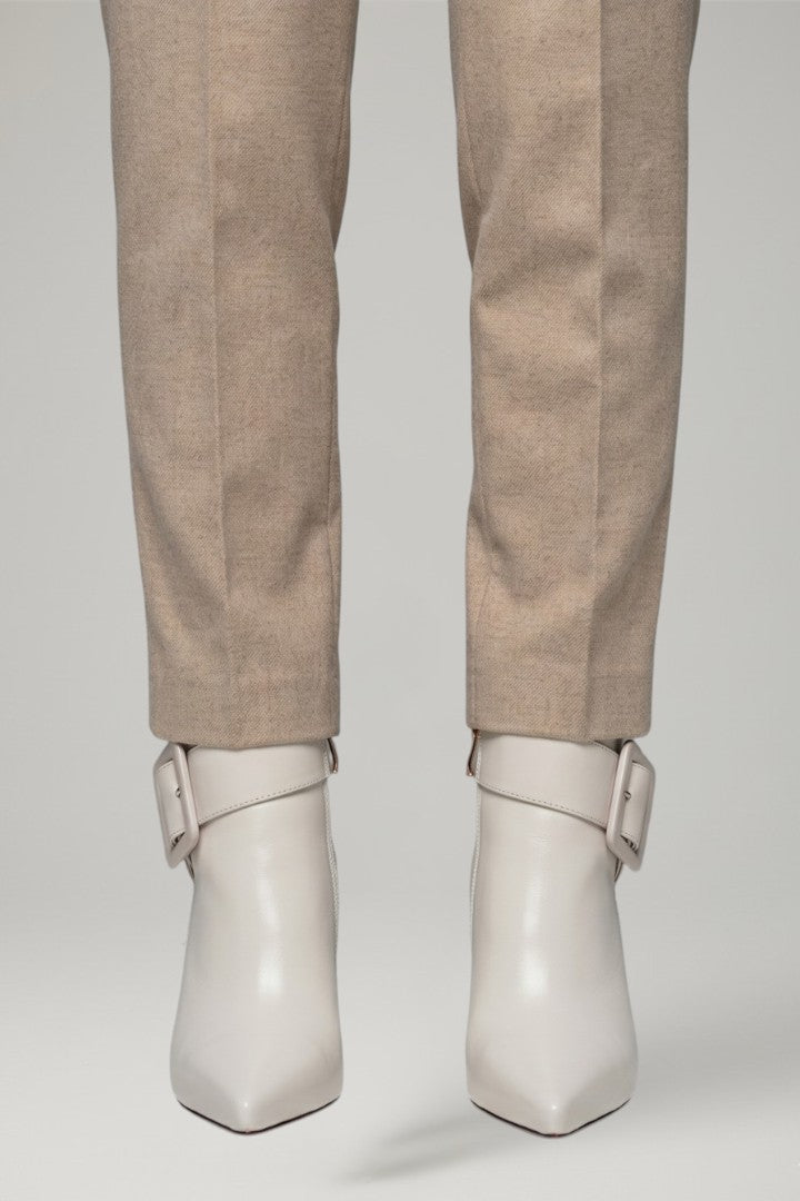 Maelys | Cream Leather Buckle Ankle Boots with Pointed Toe