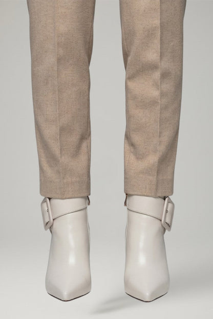 Maelys | Cream Leather Buckle Ankle Boots with Pointed Toe