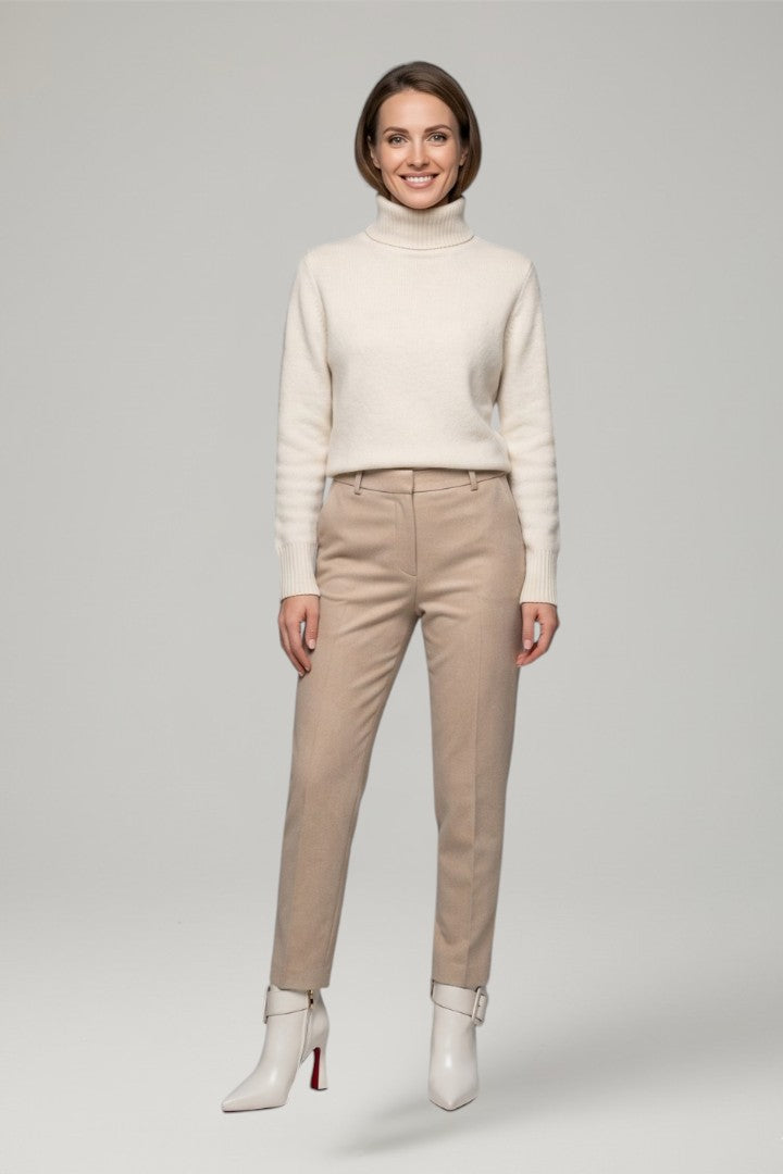 Maelys | Cream Leather Buckle Ankle Boots with Pointed Toe