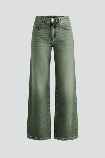 Sylvie | Washed Olive High Rise Wide Leg Jeans
