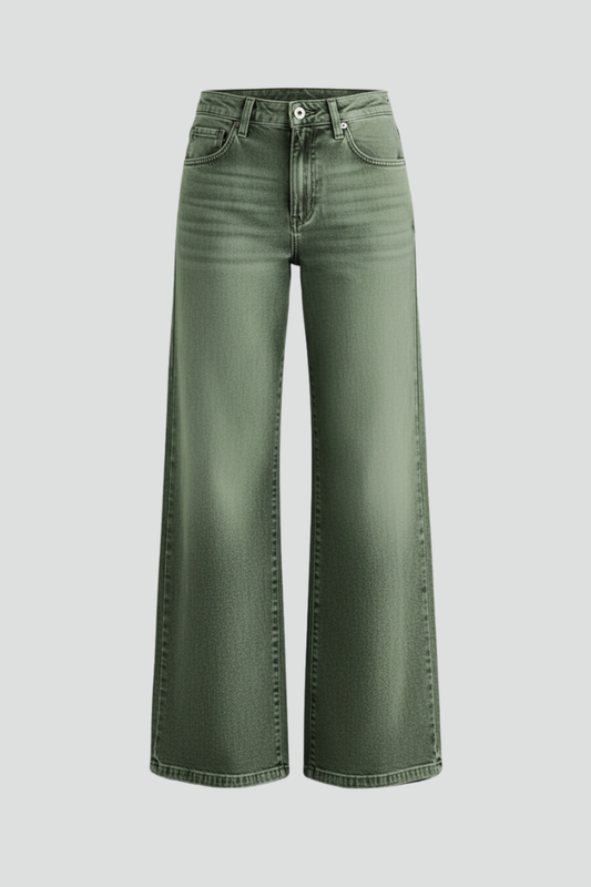 Sylvie | Washed Olive High Rise Wide Leg Jeans