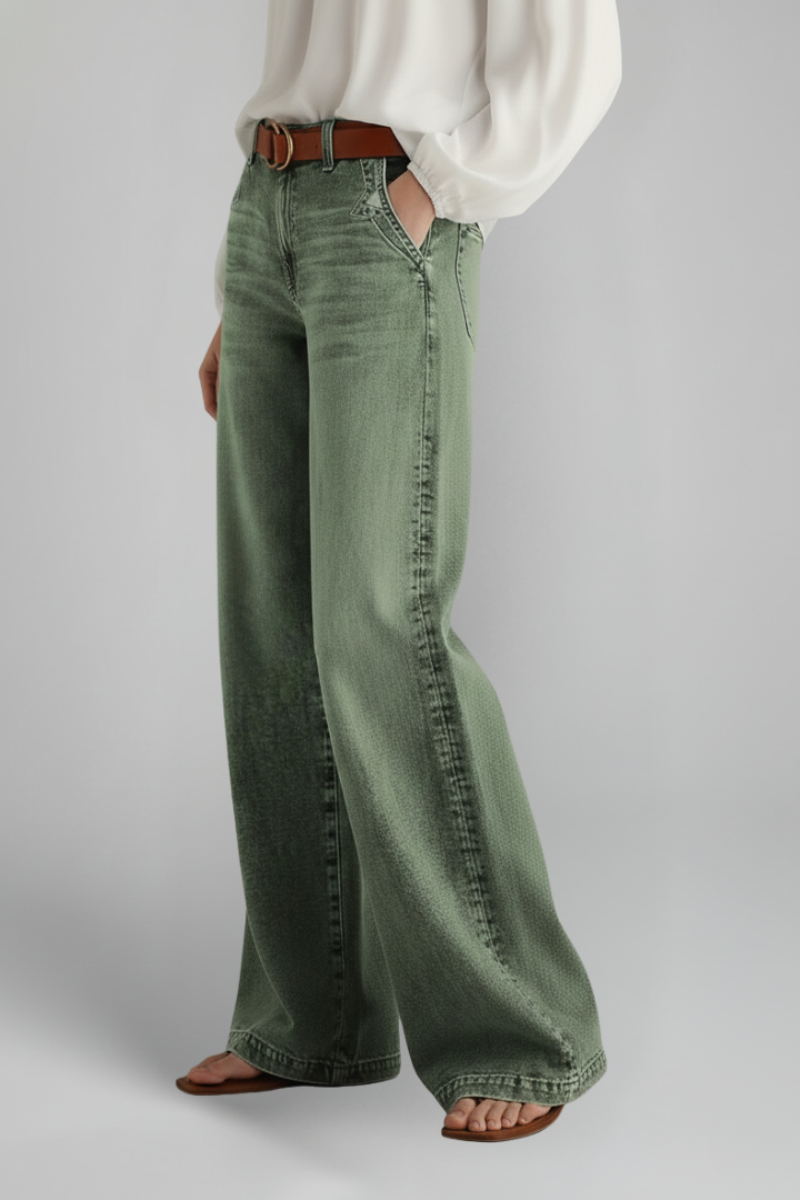 Sylvie | Washed Olive High Rise Wide Leg Jeans