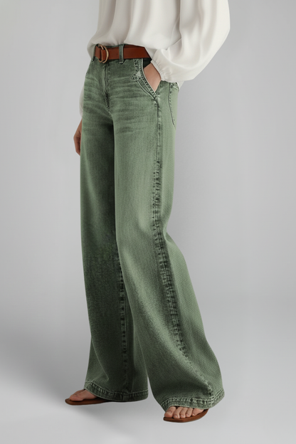 Sylvie | Washed Olive High Rise Wide Leg Jeans