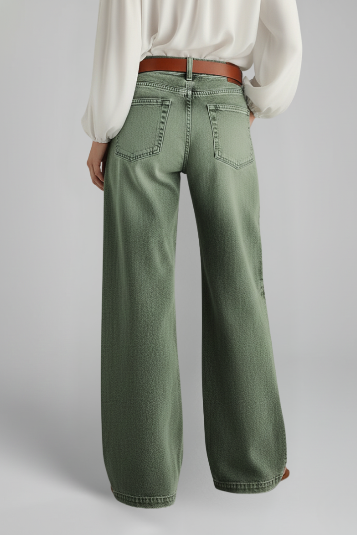 Sylvie | Washed Olive High Rise Wide Leg Jeans