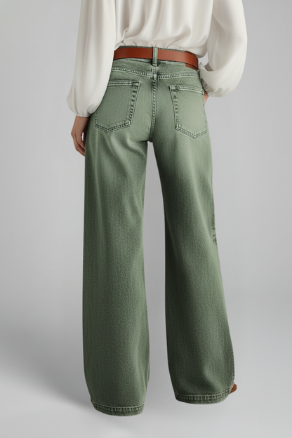 Sylvie | Washed Olive High Rise Wide Leg Jeans