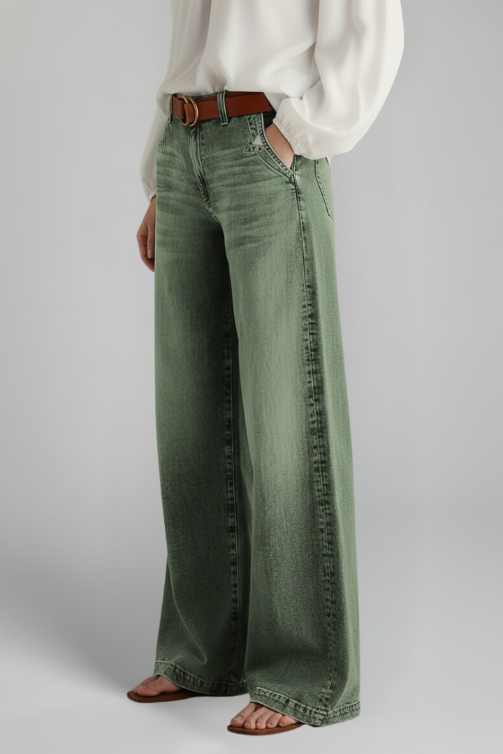Sylvie | Washed Olive High Rise Wide Leg Jeans