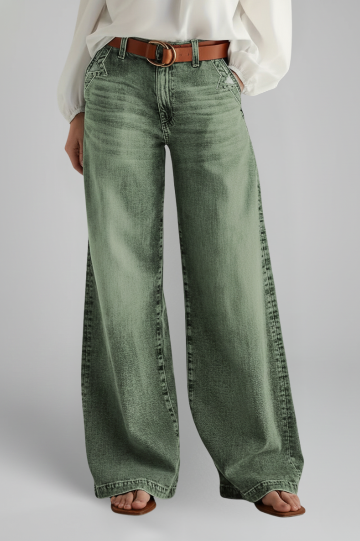 Sylvie | Washed Olive High Rise Wide Leg Jeans