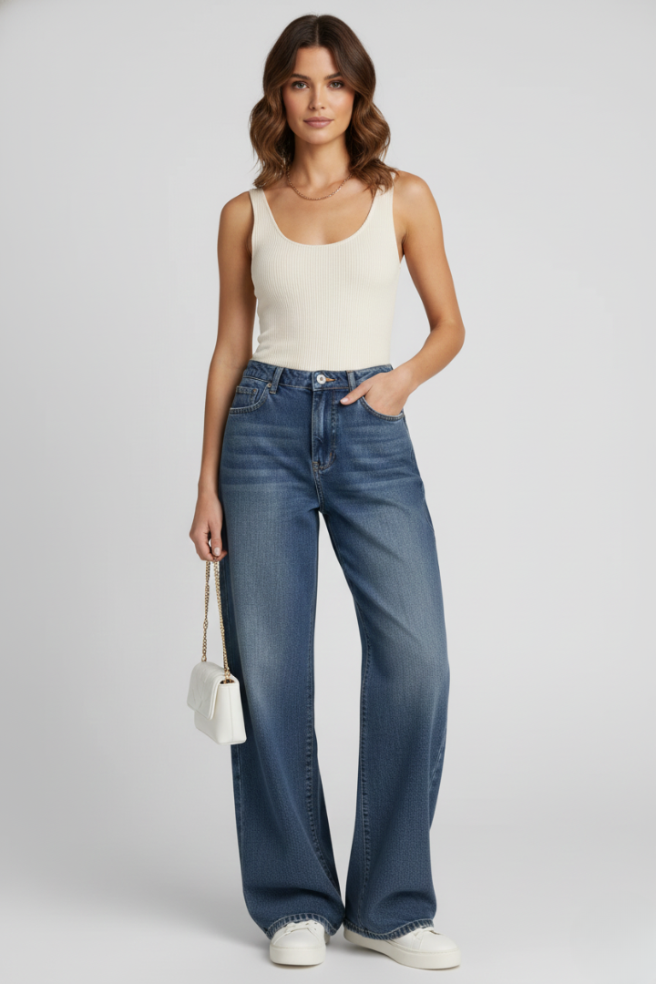 Cordelia | Mid Wash High Rise Wide Leg Jeans