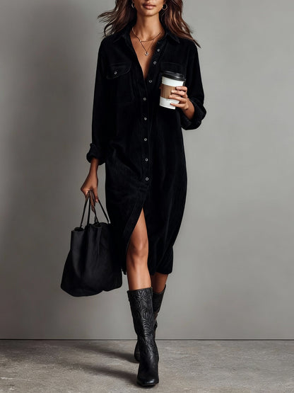 Julianna | Corduroy Button-Down Shirt Midi Dress