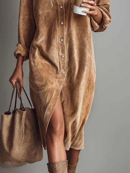 Julianna | Corduroy Button-Down Shirt Midi Dress