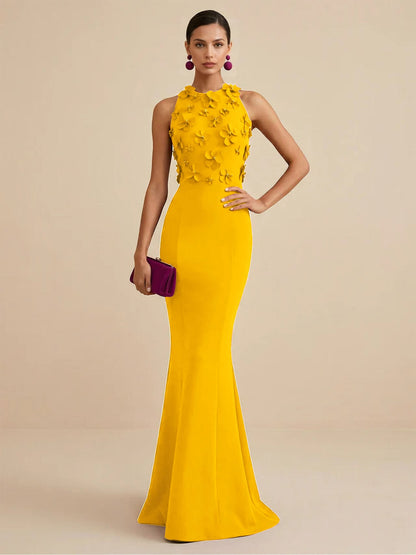 Fucia | High Neck Floral Mermaid Formal Bridesmaid Dress
