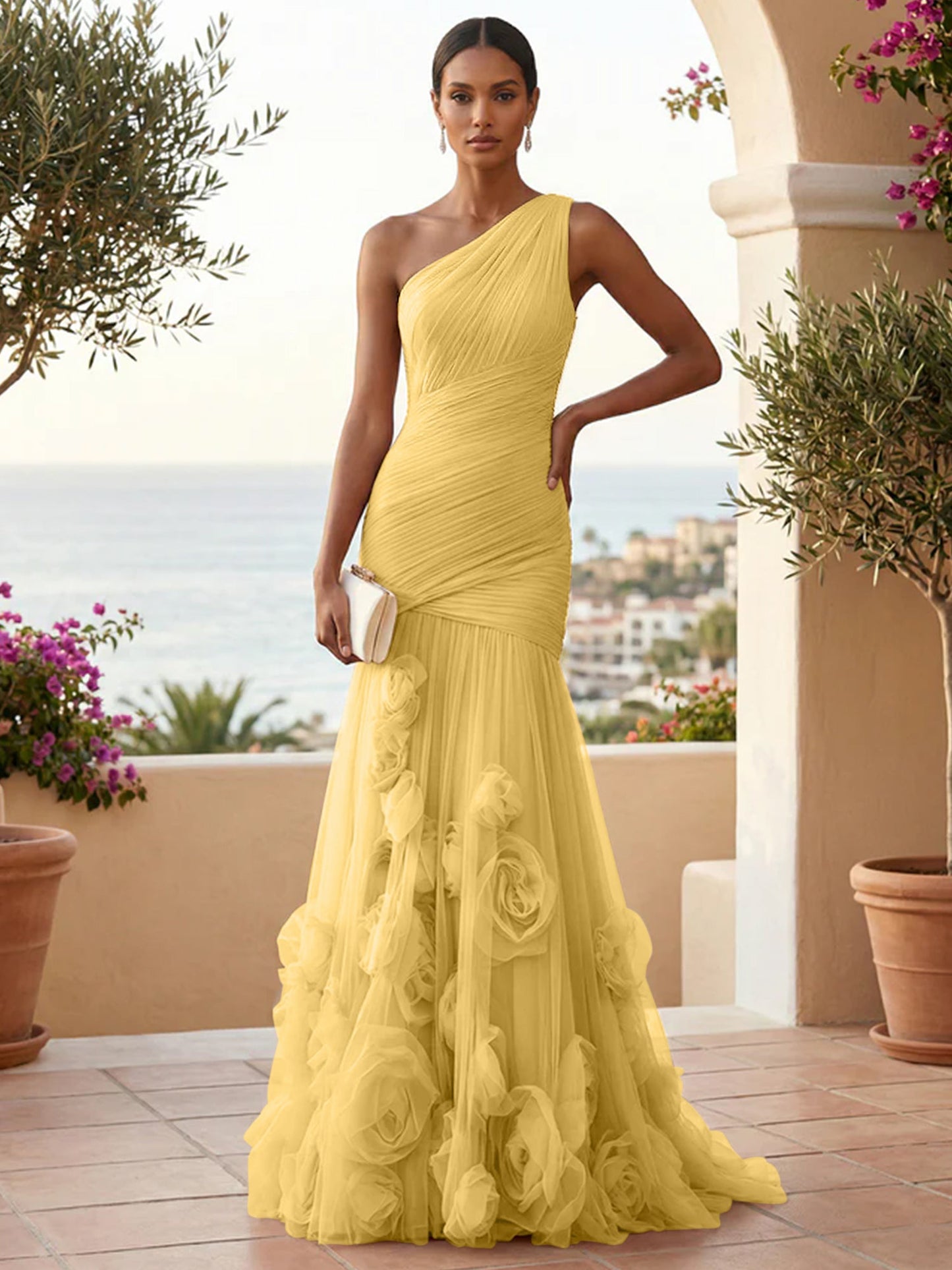 Eden | One Shoulder Floral Tulle Mermaid Bridesmaid Dress