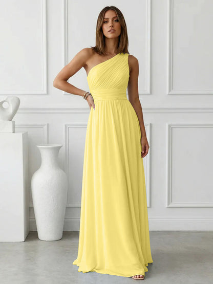 Azure | One Shoulder Ruched Chiffon Maxi Formal Bridesmaid Dress