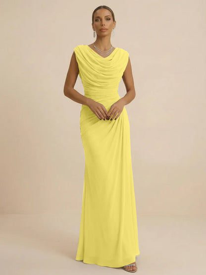 Mist | Draped Cowl Neck Ruched Chiffon Wedding Guest Dress