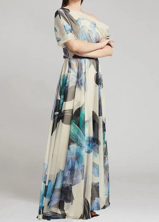 Charlee | Botanical Print One Shoulder Long Maxi Dress