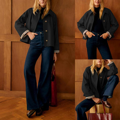 Women's Oversized Cropped Gingham Lined Trench Jacket
