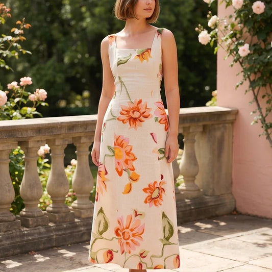 Azalea | Floral Square Neck Backless Maxi Sundress