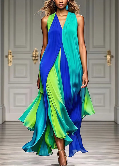 Alice | Colorful Front-Pleated Halter Chiffon Maxi Beach Dress