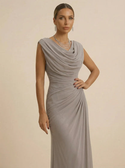 Mist | Draped Cowl Neck Ruched Chiffon Wedding Guest Dress