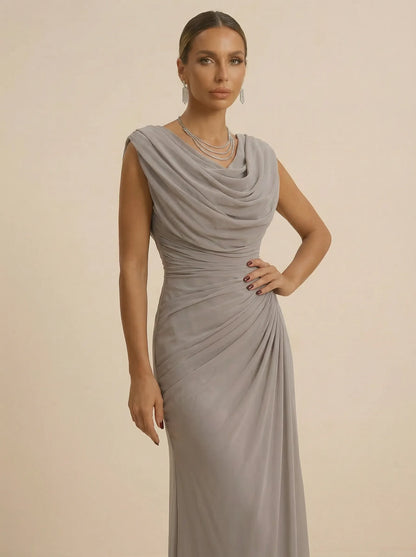 Mist | Draped Cowl Neck Ruched Chiffon Wedding Guest Dress