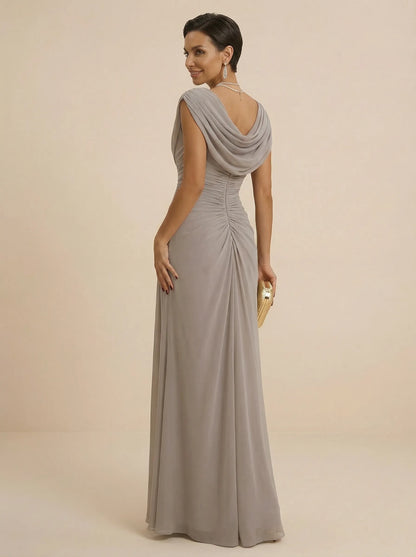 Mist | Draped Cowl Neck Ruched Chiffon Wedding Guest Dress