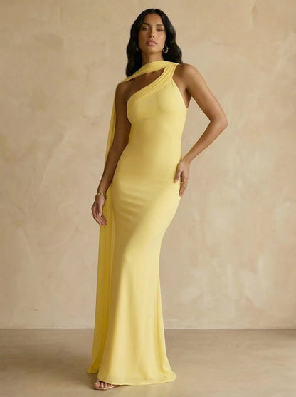 Capey | One Shoulder Crepe Sheath Chiffon Bridesmaid Dress