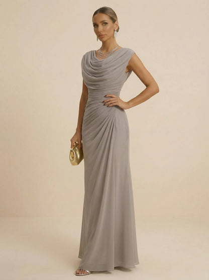 Mist | Draped Cowl Neck Ruched Chiffon Wedding Guest Dress