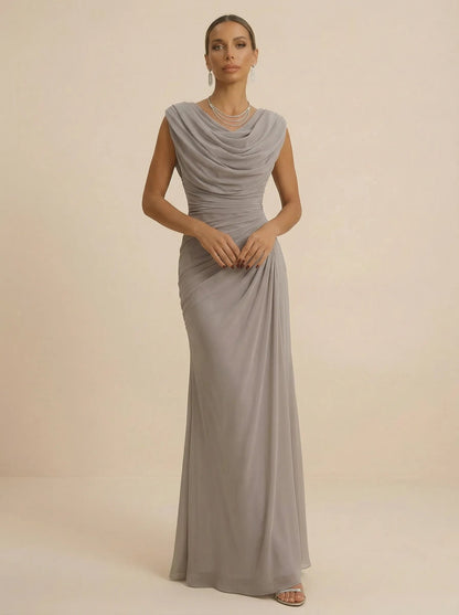 Mist | Draped Cowl Neck Ruched Chiffon Wedding Guest Dress