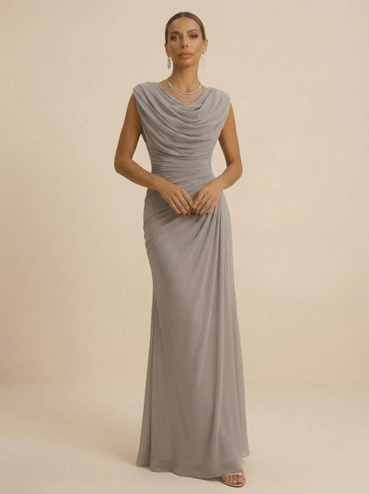 Mist | Draped Cowl Neck Ruched Chiffon Wedding Guest Dress