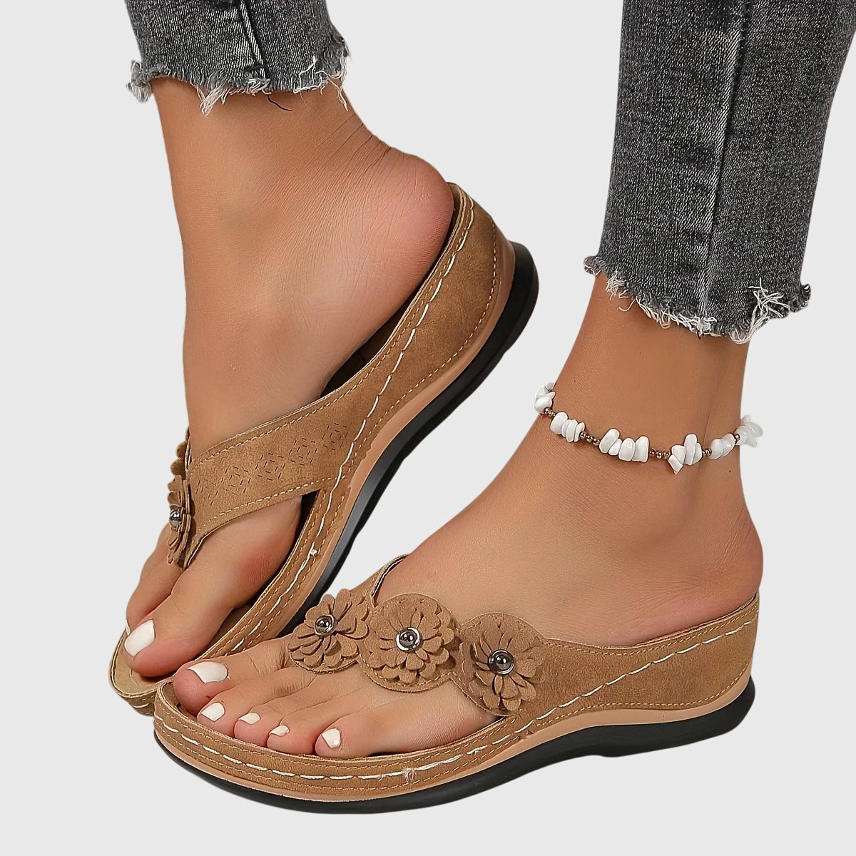 Allison | Flower Wedge-Heel Flip Flop Comfort Sandals