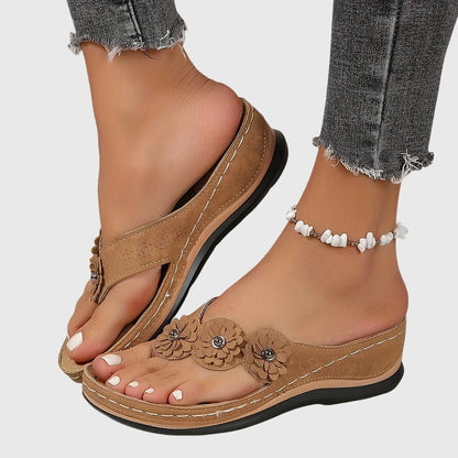 Allison | Flower Wedge-Heel Flip Flop Comfort Sandals