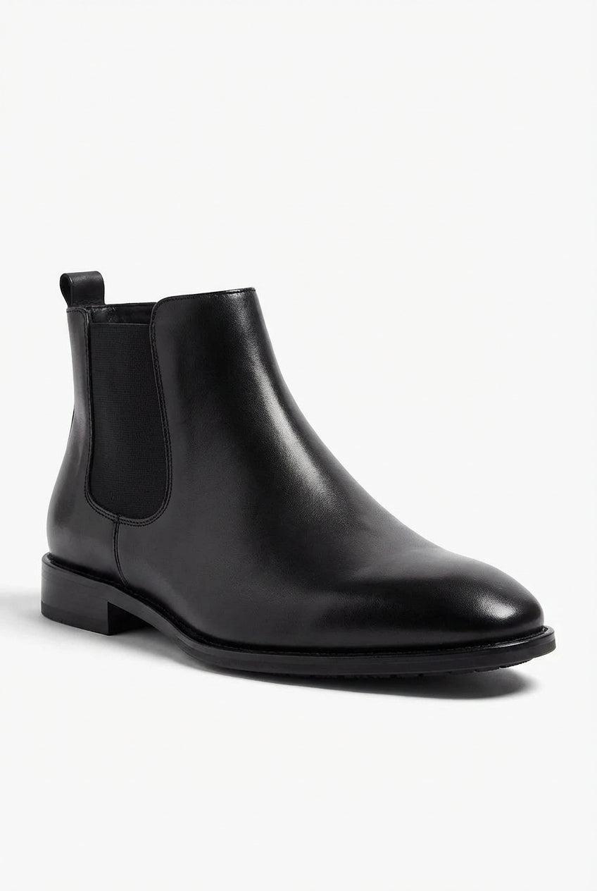 Caspian | Black Leather Chelsea Boots with Almond Toe
