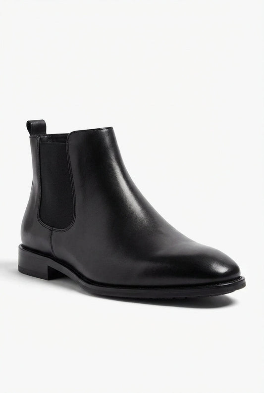 Caspian | Black Leather Chelsea Boots with Almond Toe