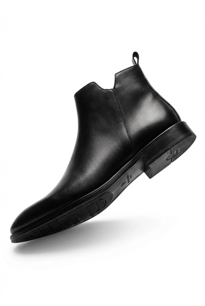 Caspian | Black Leather Chelsea Boots with Almond Toe