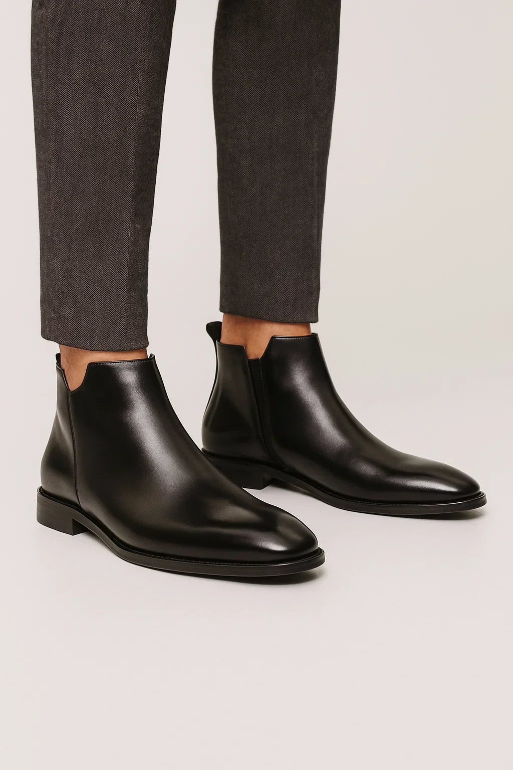 Caspian | Black Leather Chelsea Boots with Almond Toe