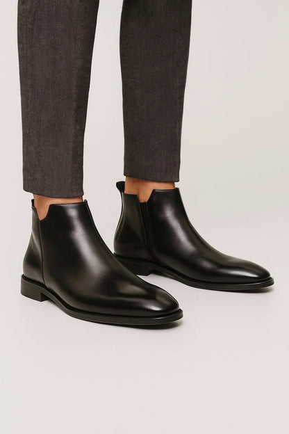 Caspian | Black Leather Chelsea Boots with Almond Toe