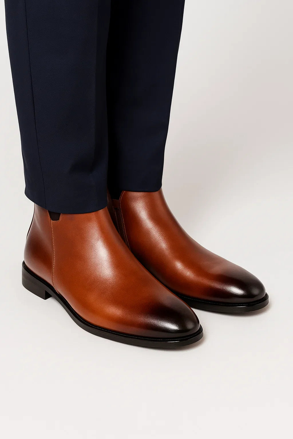 Caspian | Black Leather Chelsea Boots with Almond Toe