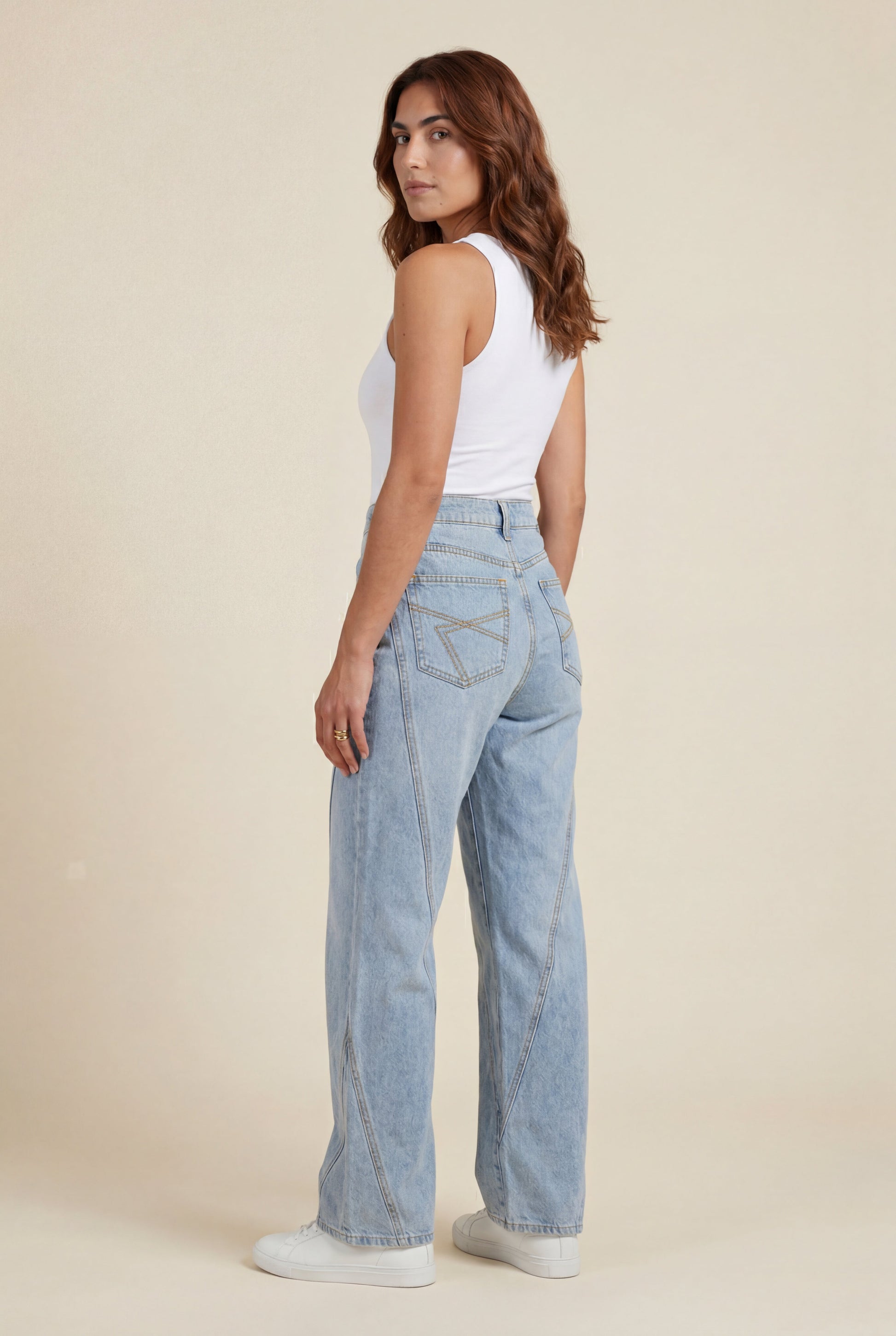 Colette | Light Wash Angled Seam High Waisted Straight Leg Jeans