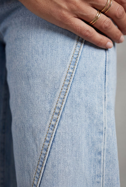 Colette | Light Wash Angled Seam High Waisted Straight Leg Jeans