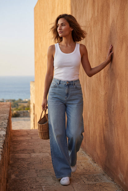 Vivienne | Light Wash High Rise Wide Leg Jeans