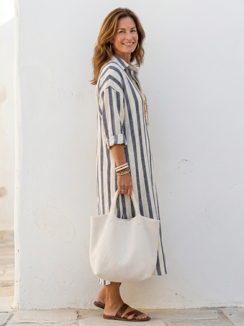 Briel | Striped Long Sleeve T-Shirt Summer Midi Dress