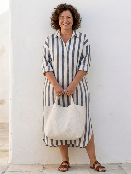 Briel | Striped Long Sleeve T-Shirt Summer Midi Dress