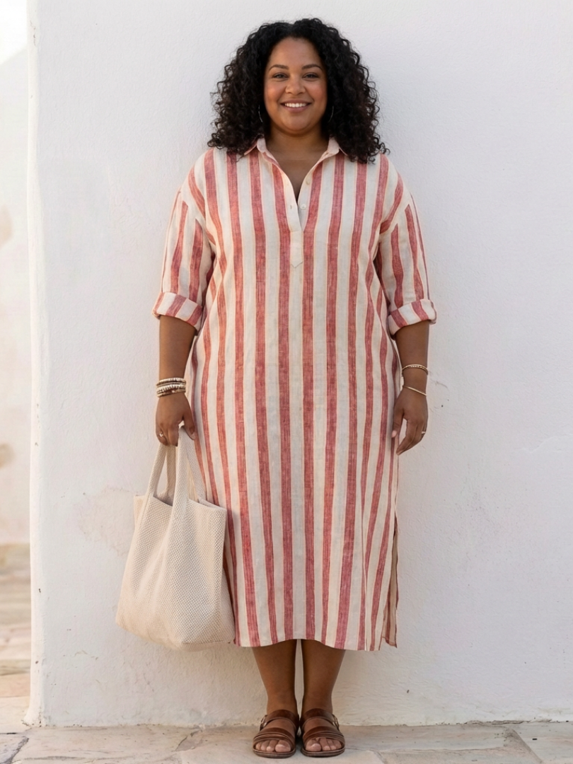 Briel | Striped Long Sleeve T-Shirt Summer Midi Dress