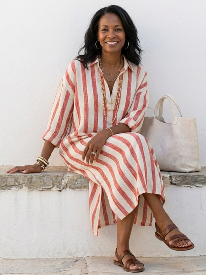 Briel | Striped Long Sleeve T-Shirt Summer Midi Dress