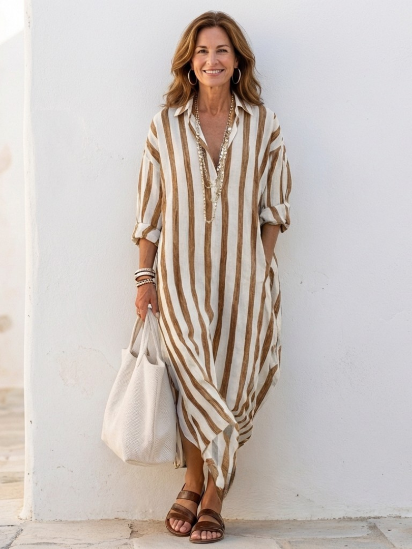 Briel | Striped Long Sleeve T-Shirt Summer Midi Dress
