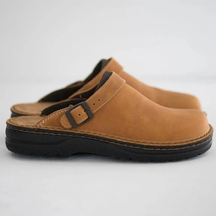 Corinne | Black Buckle Strap Cushioned Clog Mules 8