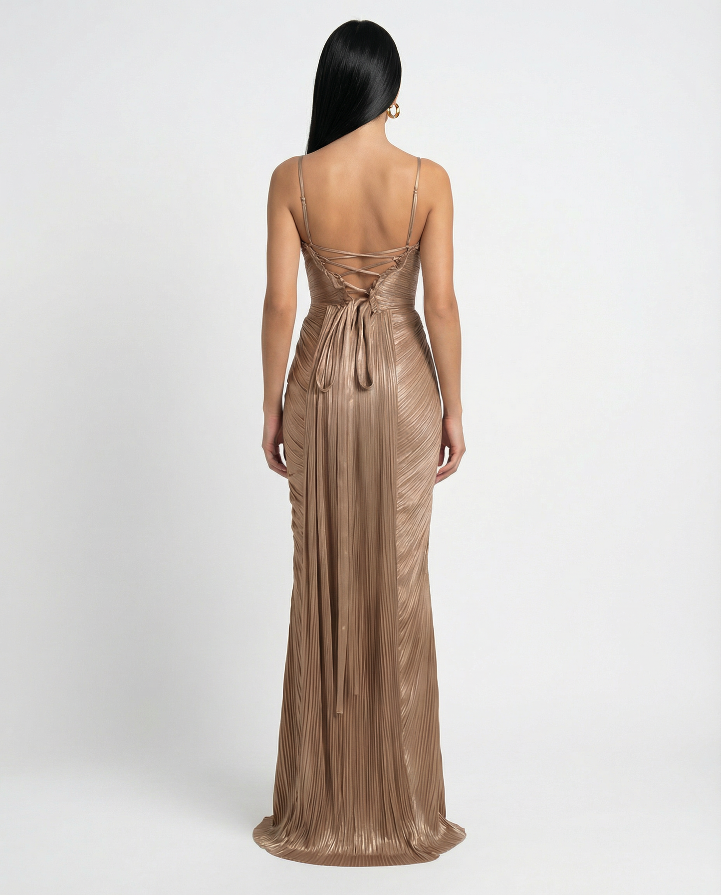 Calla | Bronze Pleated Corset Bustier Maxi Dress 2