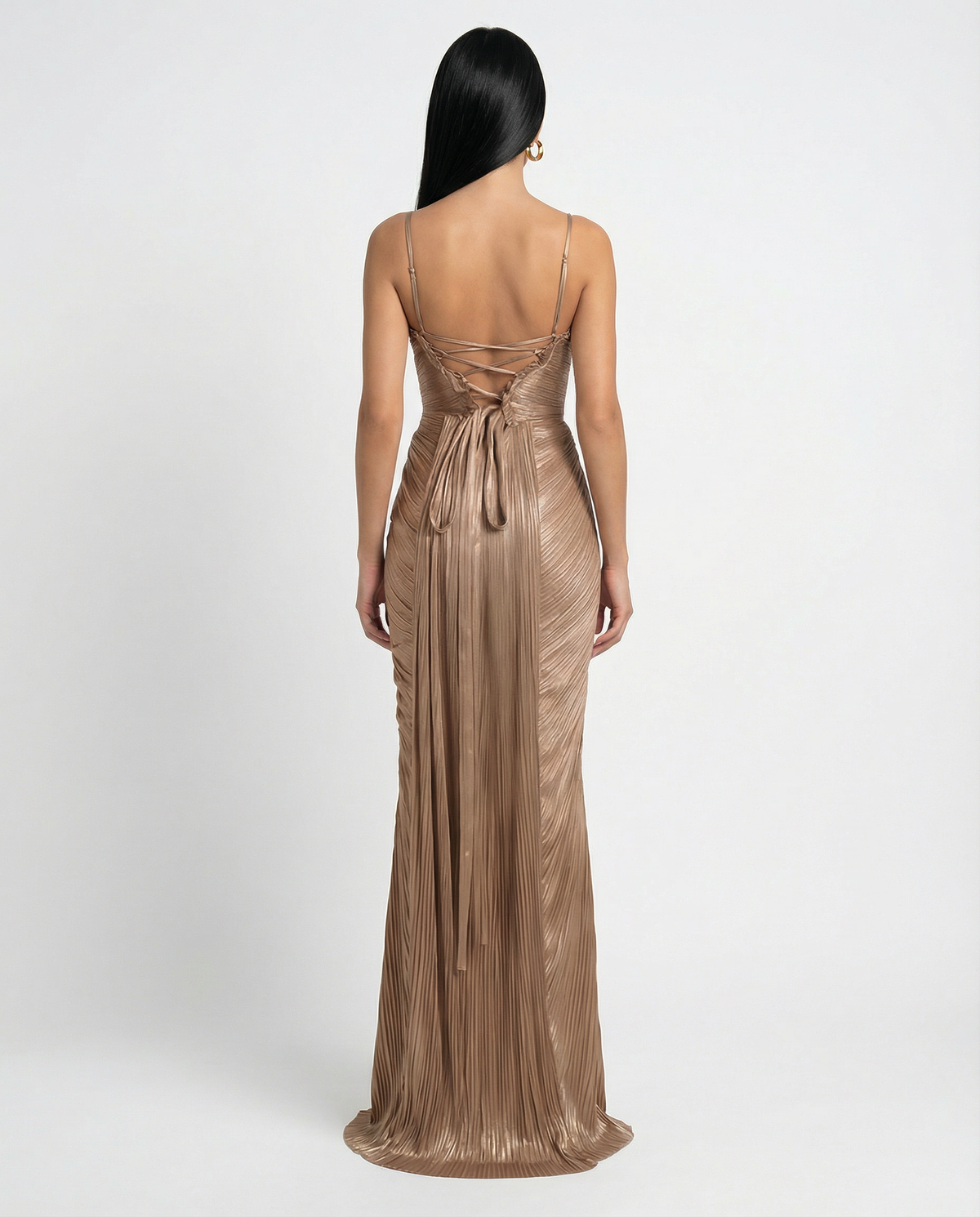 Calla | Bronze Pleated Corset Bustier Maxi Dress 2