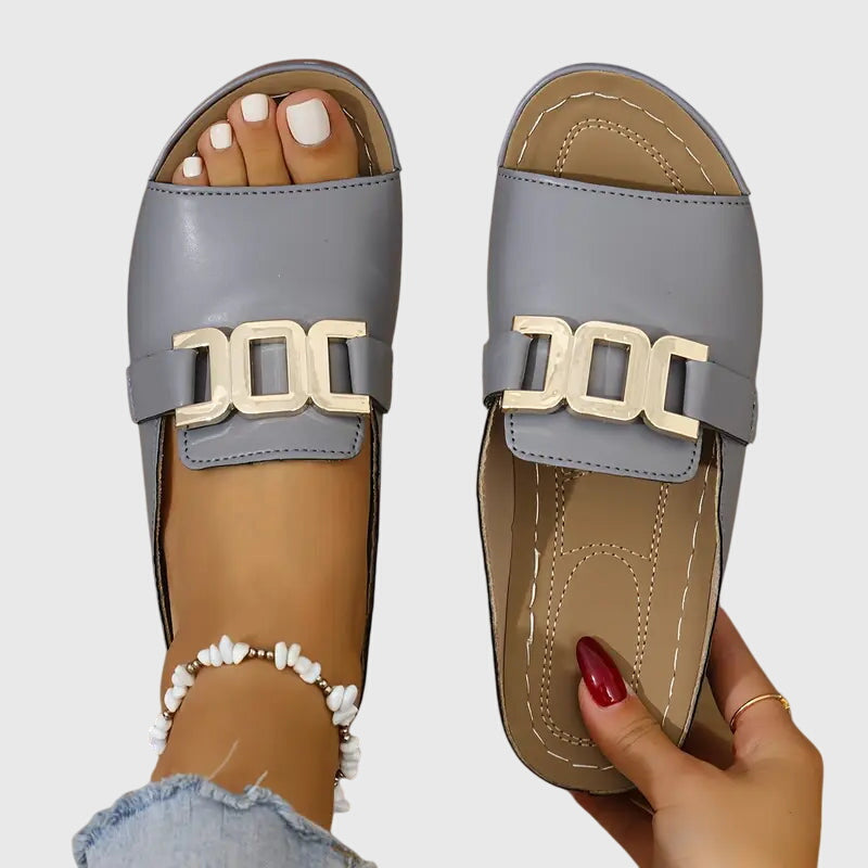 Brittany | Gold Chain Buckle Flat Cushioned Comfort Sandals